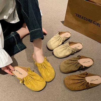Versión de cuero suave~ Zapatos Neizeng Boken para mujer medio arrastre otoño e invierno nuevo moda retro versátil un pedal bolsa perezosa cabeza arrastre