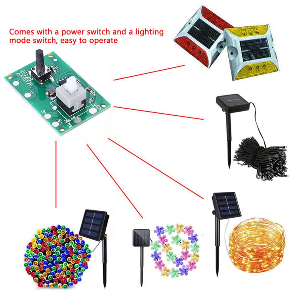 2Pcs Solar Lamp String Controller Module Circuit Board with 8 Kinds Light Mode and Switch 1.2V