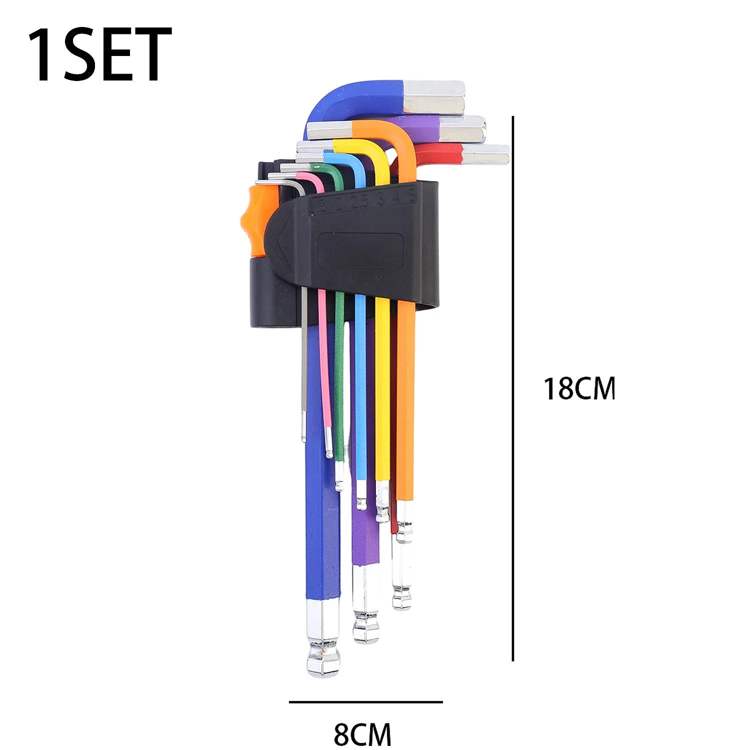 

9pcs/set Colorful L Shaped Hexagon Wrench Professional Allen Screw Hex Key Flat Ball Opening Spanner Bicycle Repair Hand Tools