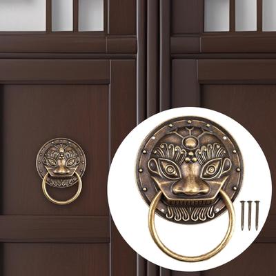 Lion Head Decorative Door Knocker Handle Brass Accessories Vintage Gate for Cabinet