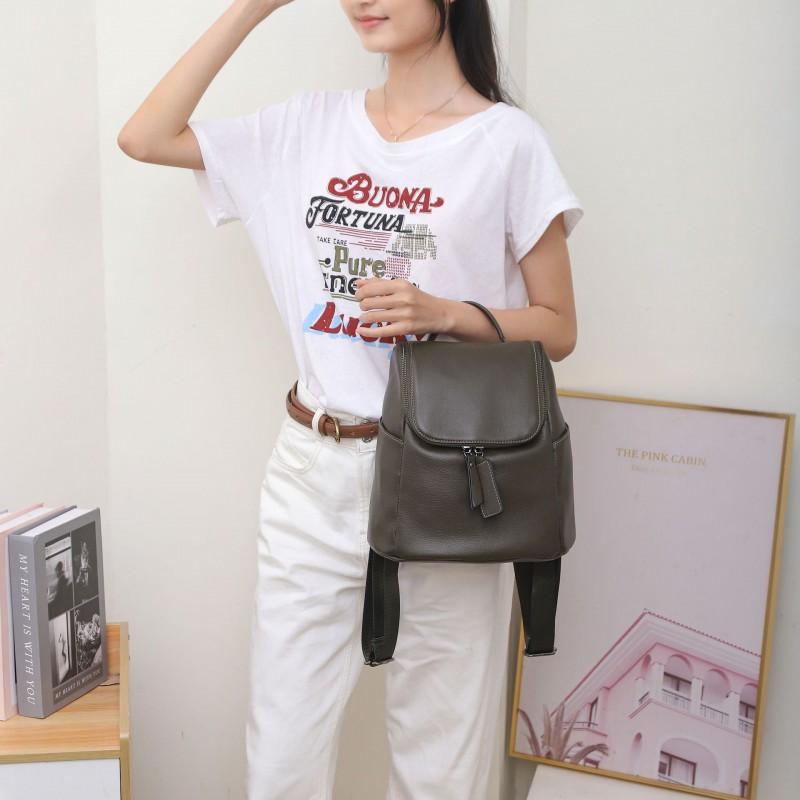 

Genuine Leather Backpack Women s Bag Top-layer Cowhide Naturally Falling Travel Fashionable Student Schoolbag Large Capacity 26x16x26cm зелений