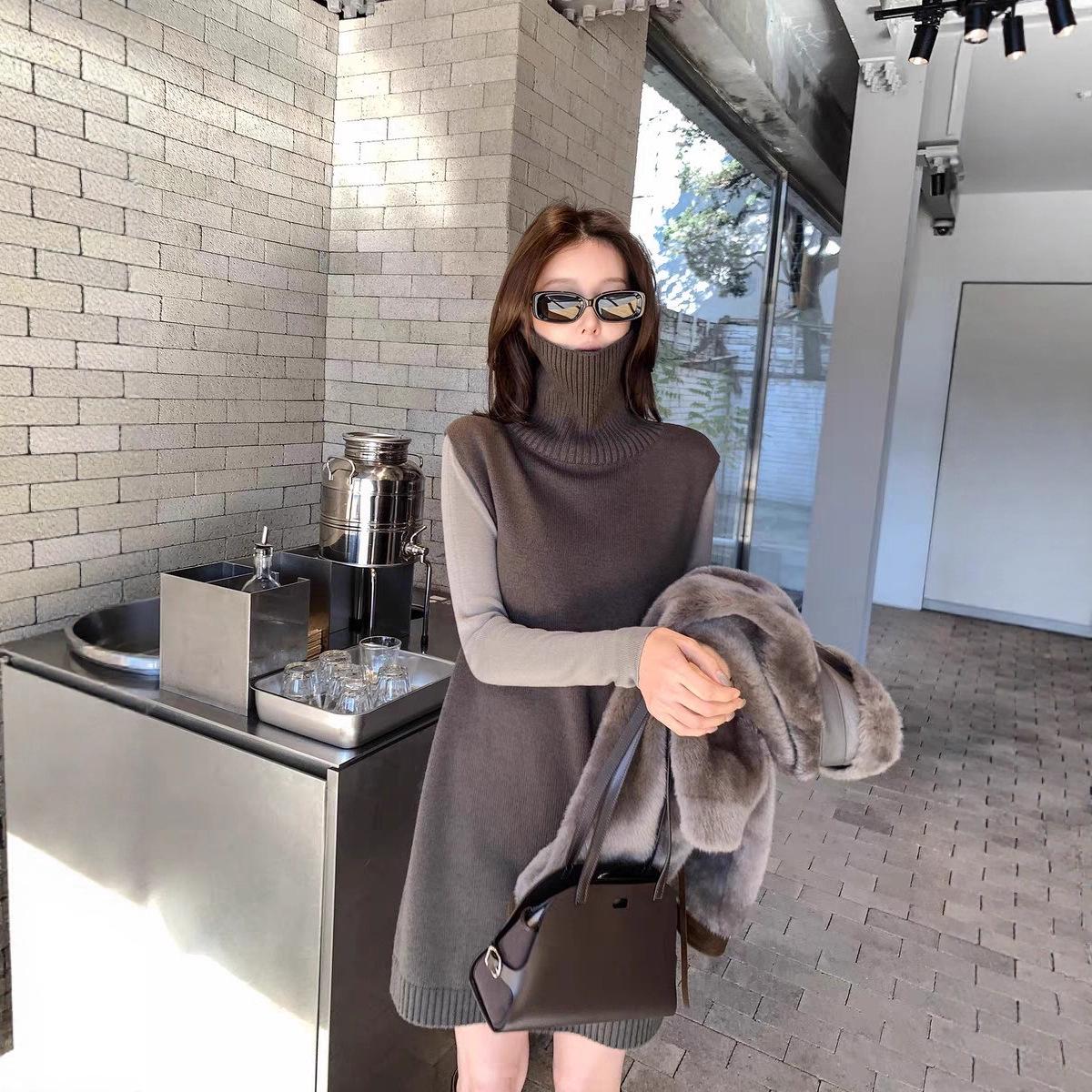 Korean Style Wool Sweater Vest – Women s High Neck, Sleeveless, Loose Knit Outerwear Shawl for Autumn/Winter. One Size