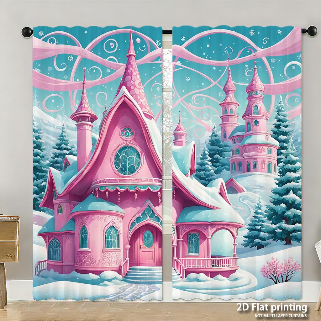 Piece Set High Definition Digital Printed Curtainschristmassantaredhollyflowersribbonhome Decoration Style Curtains Made Of Polyester
