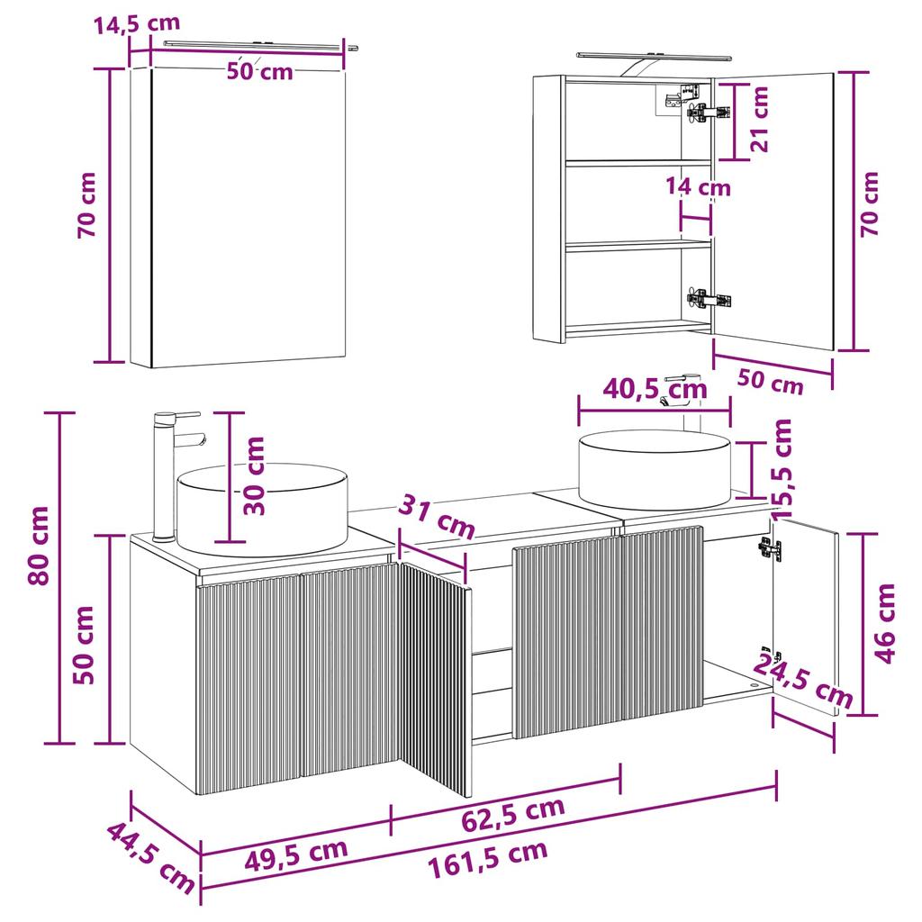 5 Piece Bathroom Cabinet Set Concrete Grey Particleboard