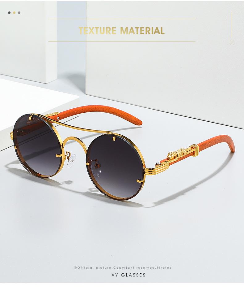 Cross-Border Retro Double-Bridge Leopard Head Men's Metal Round Sunglasses