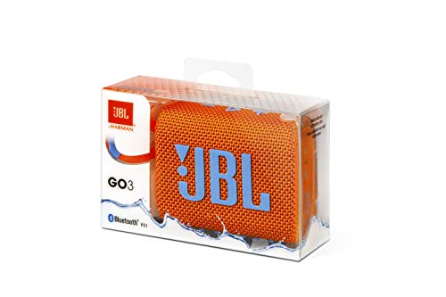 JBL GO3 Bluetooth Speaker, USB C Charging, IP67 Dustproof and Waterproof, Passive Radiator, Portable, 2020 Model, Orange, JBLGO3ORG