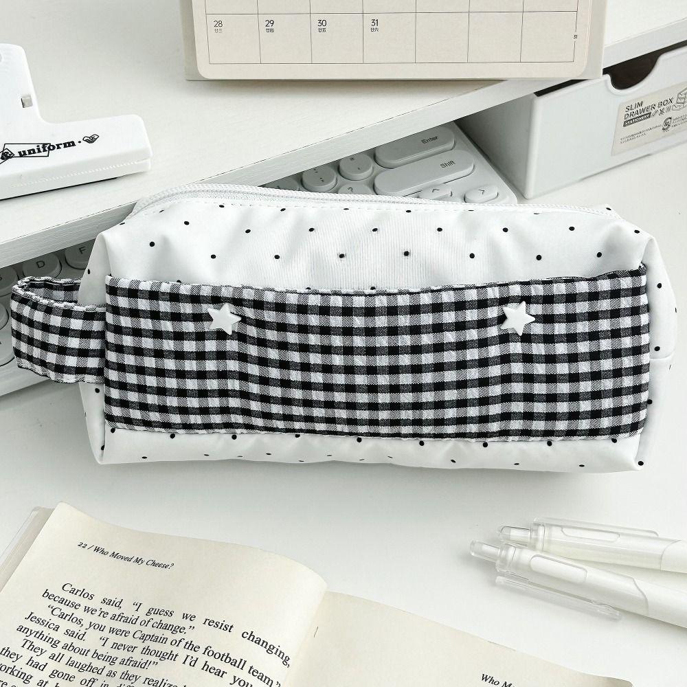 Neue gestreifte Pünktchen Stifteetui Handheld Große Kapazität Schreibwarentasche Schreibwaren-Organizer Schulbedarf