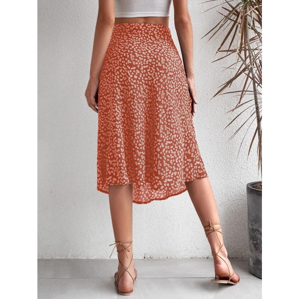 Summer Women's Dress Floral Half-body Skirt Open A-line Package Hip Mid-waist Long Skirt
