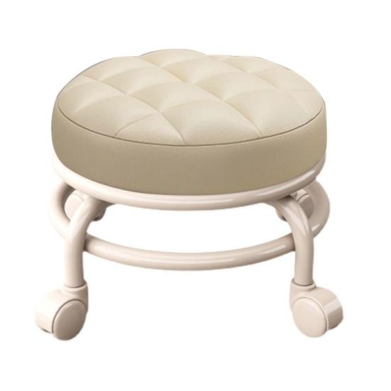 Low Height Rolling Stool with 360 Degrees Wheels Faux Leather Sponge Filled Cushion Modern Home