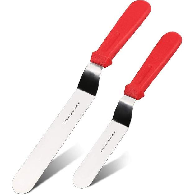 Angled Icing Spatula, Stainless Steel Offset Spatula, Cake Spatula Set of 2 Black 6, 8 inch Blade