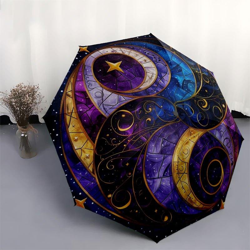 Galactic Harmony: Cosmic Yin-Yang Tapestry, Celestial Art for Your Space Umbrella, Cute Umbrella with Cute Design, Portable 3-Fold Compact Umbrella fo