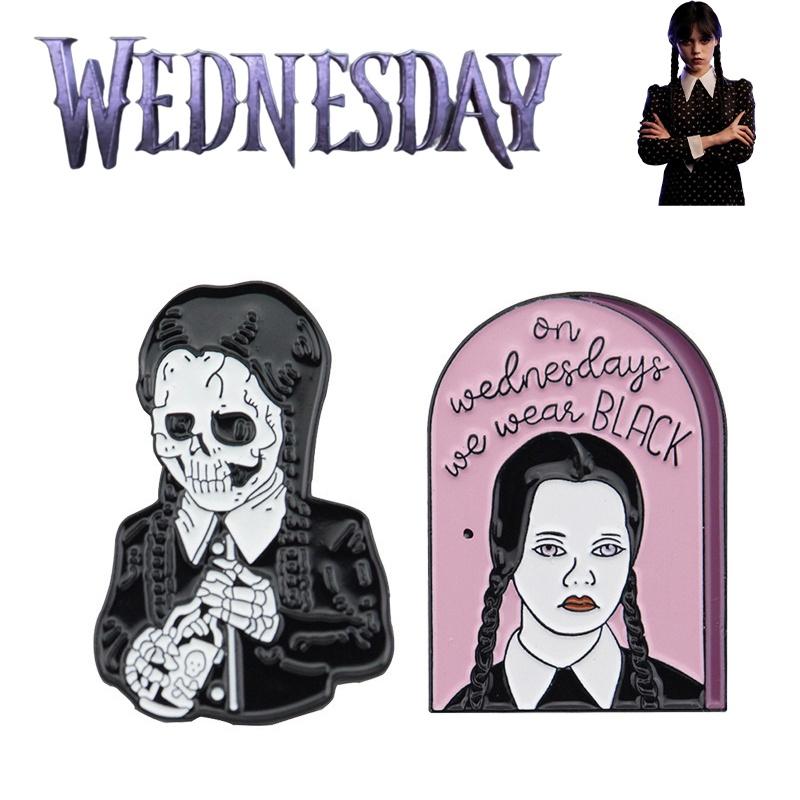 Brooch Family Addams Skull Black Badge Lapel Pin Kids Xmas Gifts