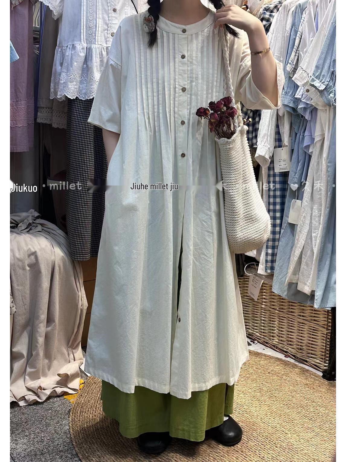 

Jiuhe 9227 Летнее японское свободное повседневное платье большого размера с коротким рукавом и круглым вырезом See size description