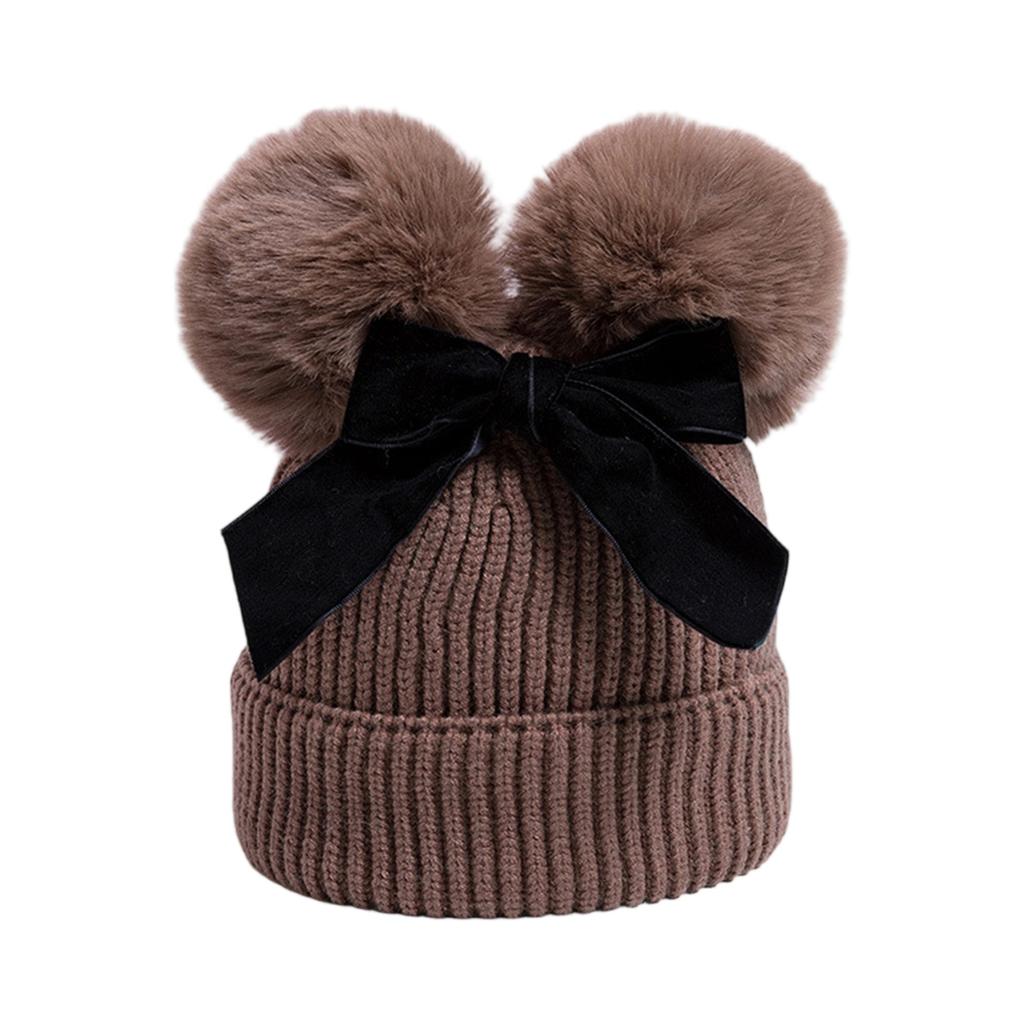 Double Ball Bow Cross-border Preferred Baby Hat Yarn Children's Hat Thickened Baby Hat Children's Knitted Hat