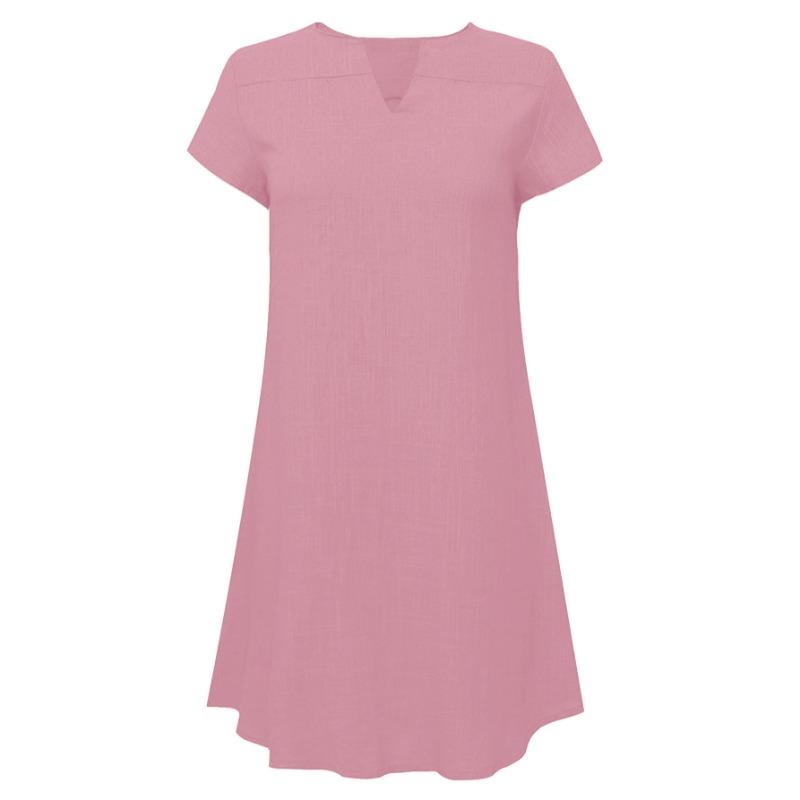 Summer Loose Short Sleeve V-neck Short Dress Women Plus Size Fashion Elegant Thin Party Casual A-line Dress Female Simple Solid Color Women's Clothing
