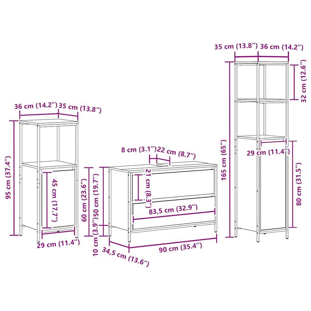 Bathroom Furniture Set with Shelf 3 pcs Sonoma Oak Wood Based Material
