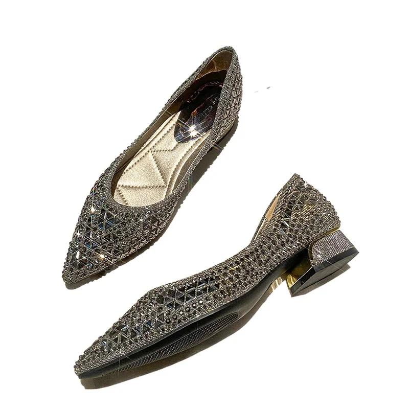 2025 New Water Diamond Women's Shoes Sexy Red Bottom Full Diamond Flat Shoes Large 41 Women's Ballet Flat Shoes