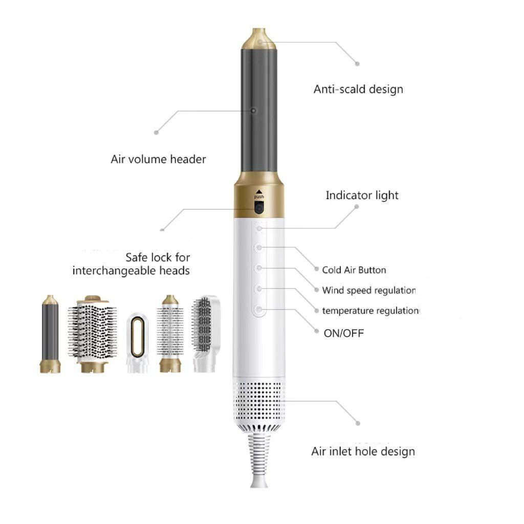 110000 RPM 6-in-1 Silent Hot Air Comb Portable Multifunctional Curling Iron Professional Blow Dry Styling Comb