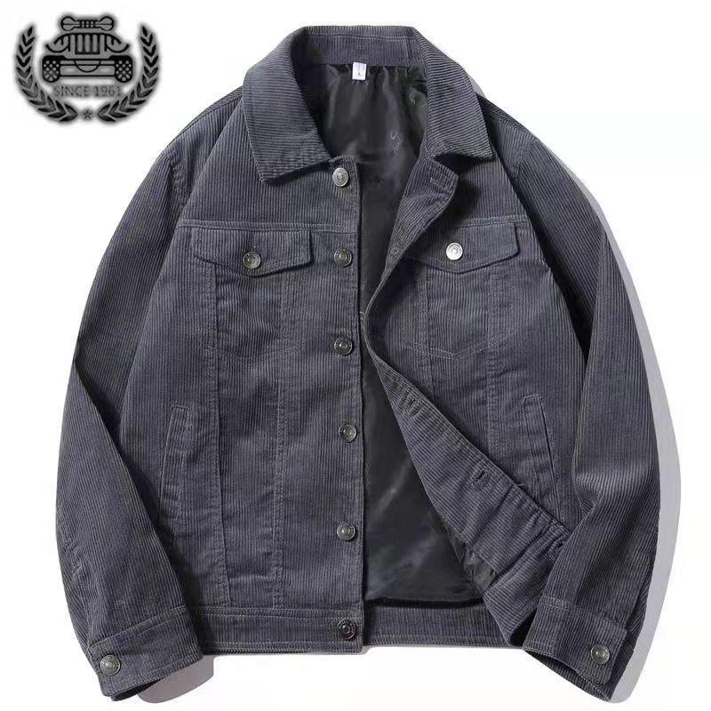 Men's Retro Corduroy Lapel Jacket - Spring/Autumn Casual Workwear, Loose Fit Pure Cotton