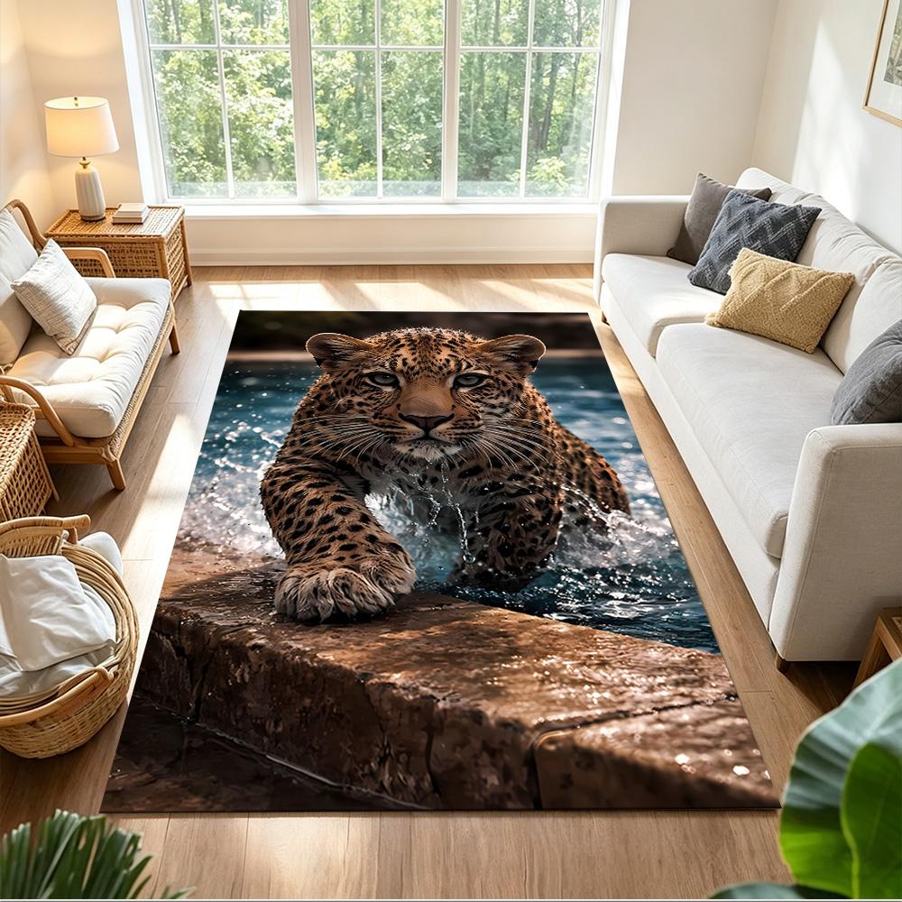 Leopard Emerging From Water Non-Slip Home Carpet Design for Office Decor Living Room Bedroom Gift