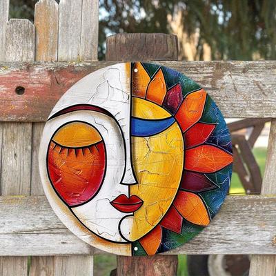Sun and Moon Metal Wall Art - 8x8 Inch Aluminum Sign for Home Decor - Waterproof and Weather Resistant Hippie Theme Decor
