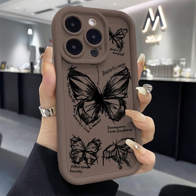 Black Line Butterfly Phone Case for Apple iPhone 11-16, Bamboo Design, Eye-Catching X Cross-Pattern