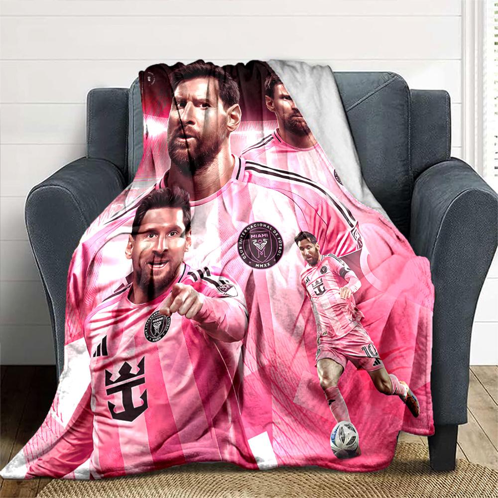 Pink Stripes Soccer Star Blanket Comfortable Perfect for Bed Chair Livingroom All-Season Use Digital Print Best Holiday Gift for Friends Family