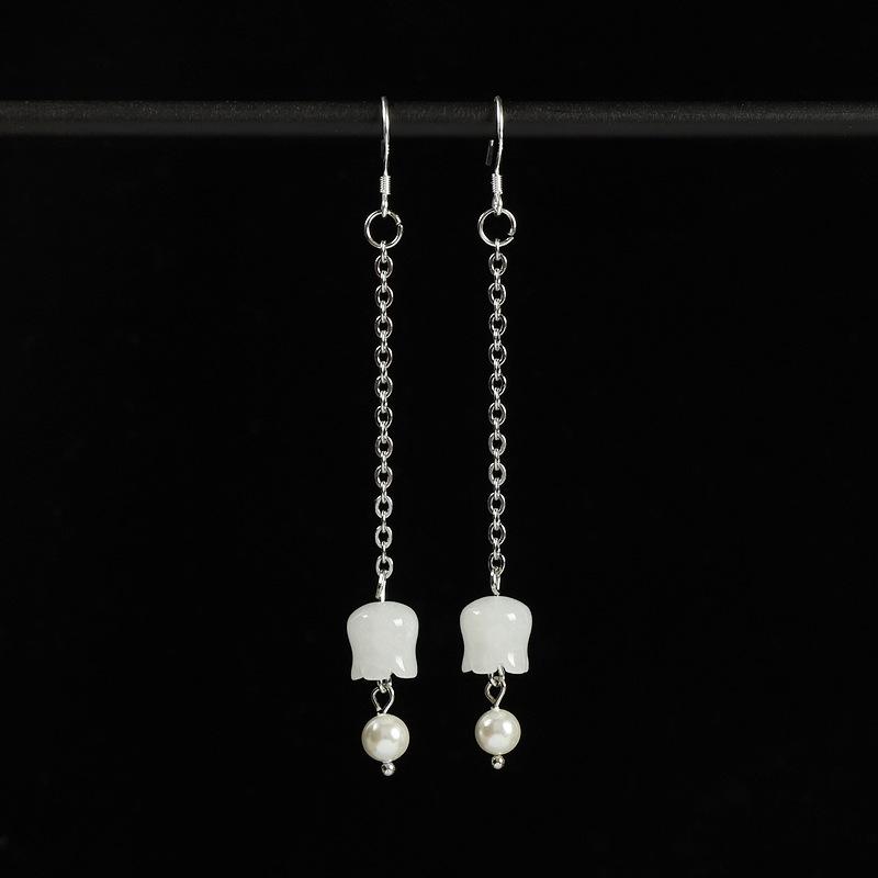 

Menghualu Zhao Paner earrings women s retro style earrings court Hanfu long fringed lily of the valley flower earrings