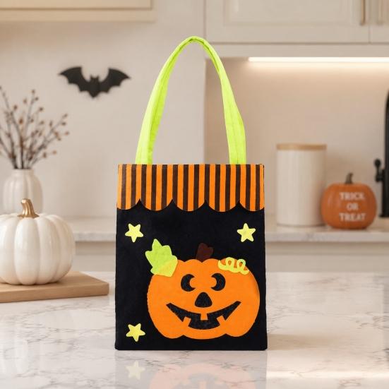 Holiday Photo Props Halloween Candy Bag, Cute Pumpkin Ghost Tote for Kids, Spooky Skeleton Theme Party Supplies Cartoon Pattern Treat Bag Party, Trick