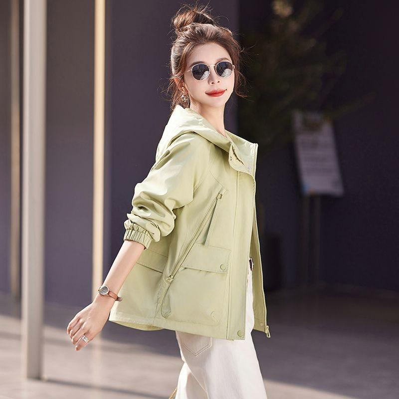 Plus Size Casual Hooded Short Coat Women's Spring Style Small Size Match All Early Autumn Windbreaker Jacket Korean Style