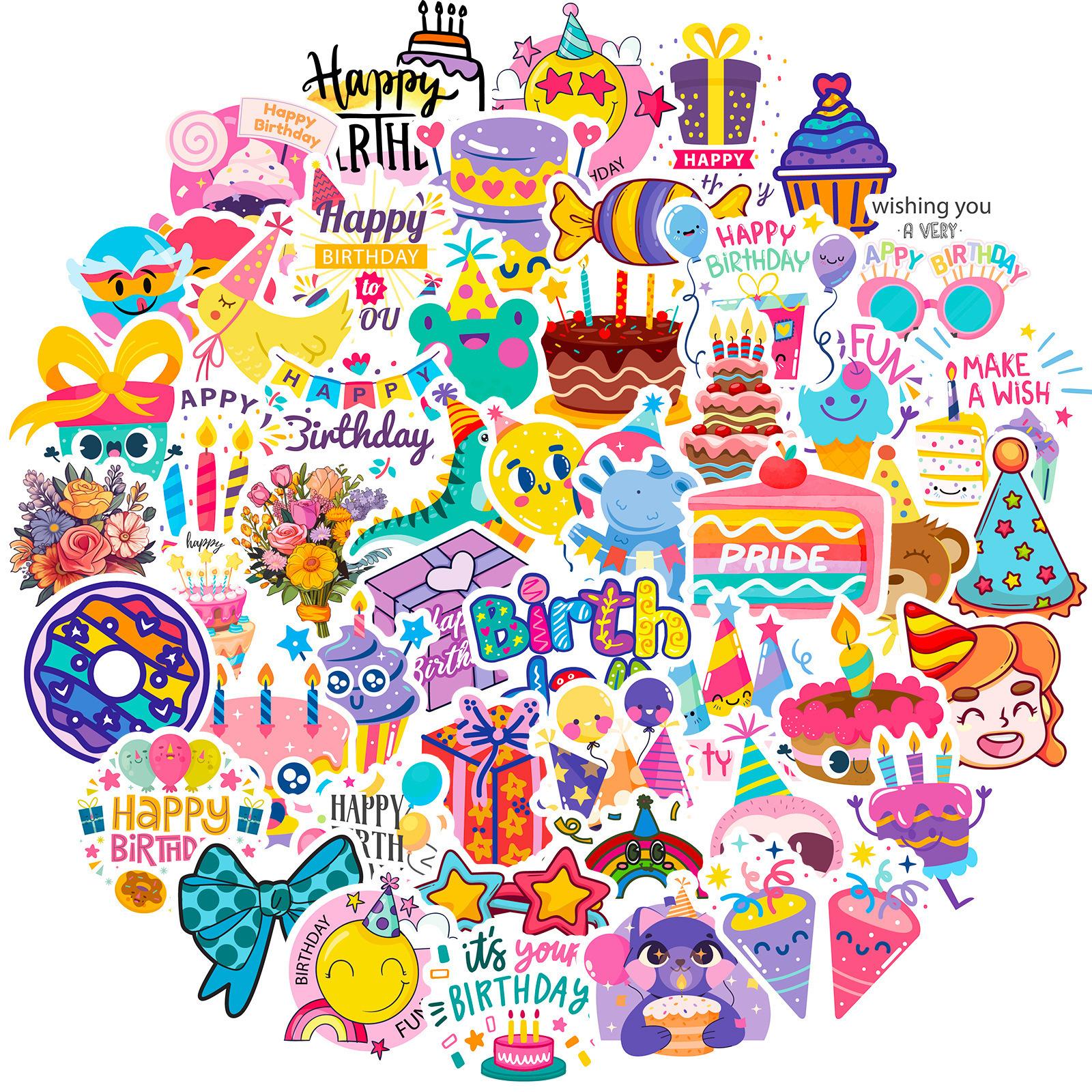 

50 Happy Birthday Party Graffiti Decals Party Cake Candle Balloon Happy Birthday Decals Premium Durable Quality