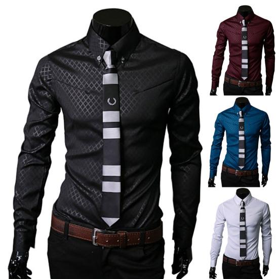 Pánská košile kostkovaná s límečkem na knoflíčky jednoradová business jarní košile do práce