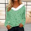 Women's Loose Casual Long Sleeved Printed Plush Collar V Neck Top, Long Sleeved Top