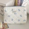 Vintage Floral Satin Makeup Bag With Bow Embellishment For Daily Use And Travel Comfort