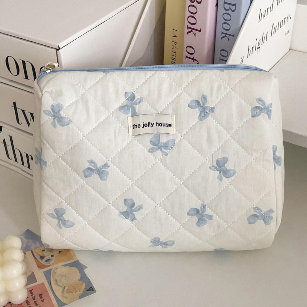 Vintage Floral Satin Makeup Bag With Bow Embellishment For Daily Use And Travel Comfort