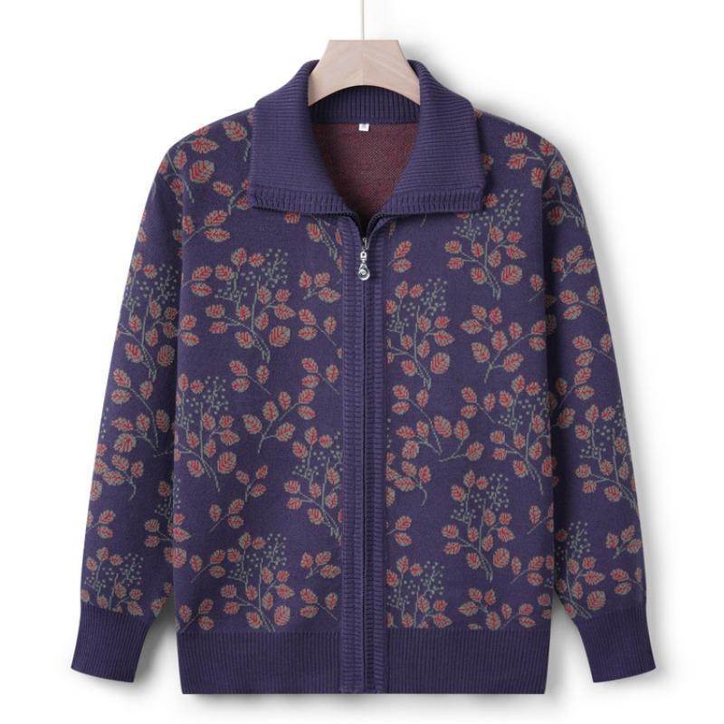 Middle-aged elderly female grandmother spring and autumn sweater cardigan year old 0 mother clothing autumn and winter jacket casual zipper top