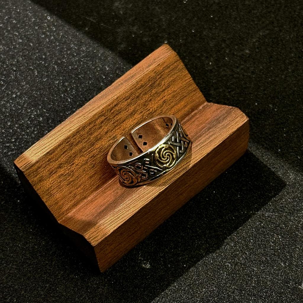 Retro Celtic Dara Knot & Spiral Pattern Adjustable Open Ring For Men Silver-plated Copper Punk Gothic Edgy Accessories