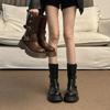 Retro Britische Martin-Stiefel für Damen 2025 Herbst neu dicker Absatz dicke Sohle mittelhoher Schaft Einzelstiefel Gürtelschnalle Bikerstiefel für Damen