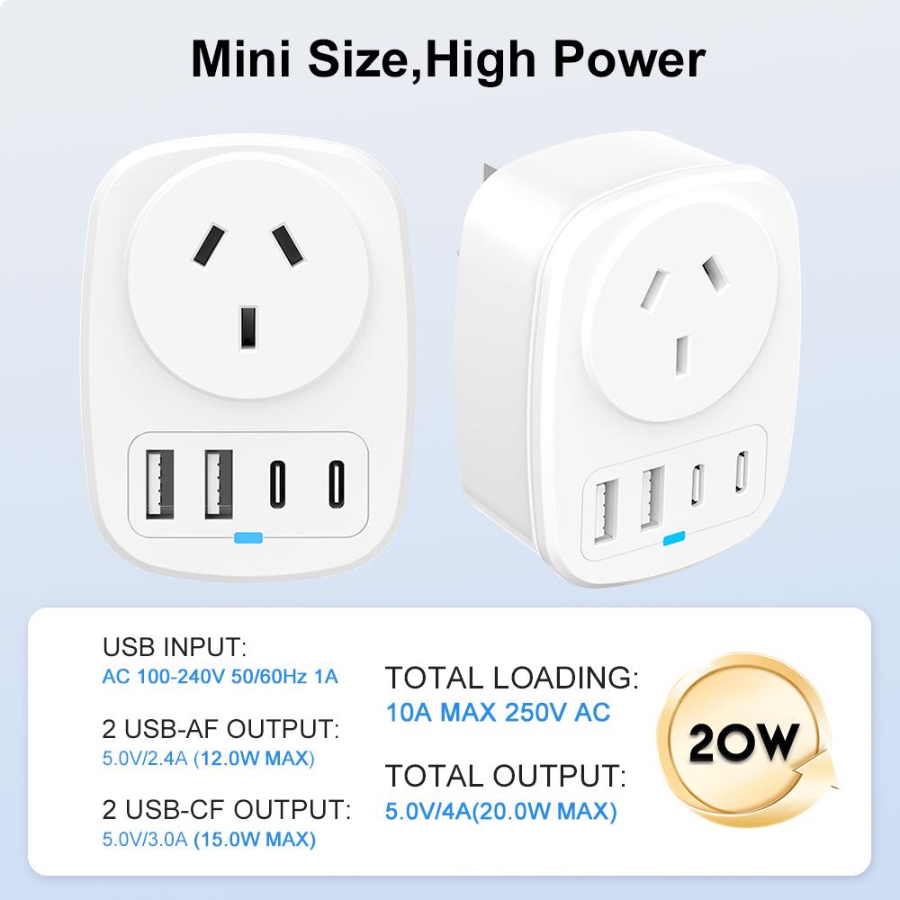 Universal Travel Adapter With 2 USB Ports 2 Type-C Charging All-in-one Travel Adapter EU/UK/US/AU Plug for Travel Power Adaptor