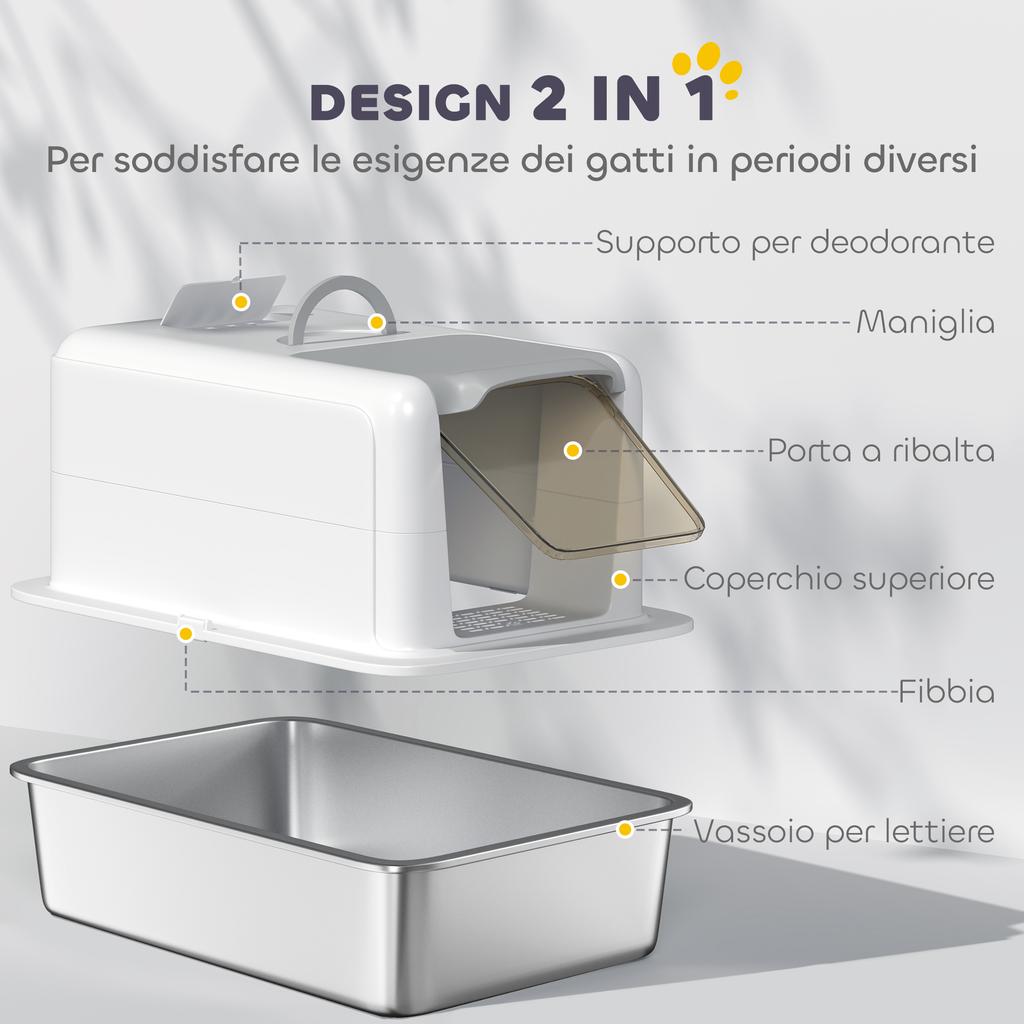 Closed Cat Litter Box with Steel Tray, Scoop and Filter Bags, in PP, 40.5x60.5x41.5 cm
