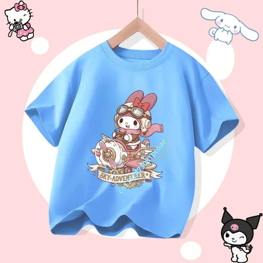 2026 Kuromi's new children's  short-sleeved girls' casual top, summer T-shirt, featuring Sanrio series cartoon prints