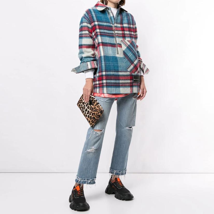 We11done Half-Zip Classic Plaid Long Sleeve Shirt Jacket Unisex Shirts Blue WD-BL3-20-910-U-BL