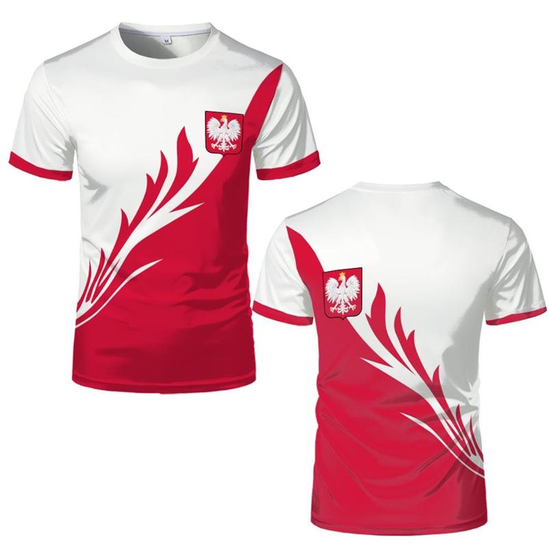 Maglia da Calcio Grafica con Bandiera Polacca alla Moda per Uomo Abbigliamento Estivo Emblema Nazionale T-shirt Stampate 3D Magliette Sportive Casual Top