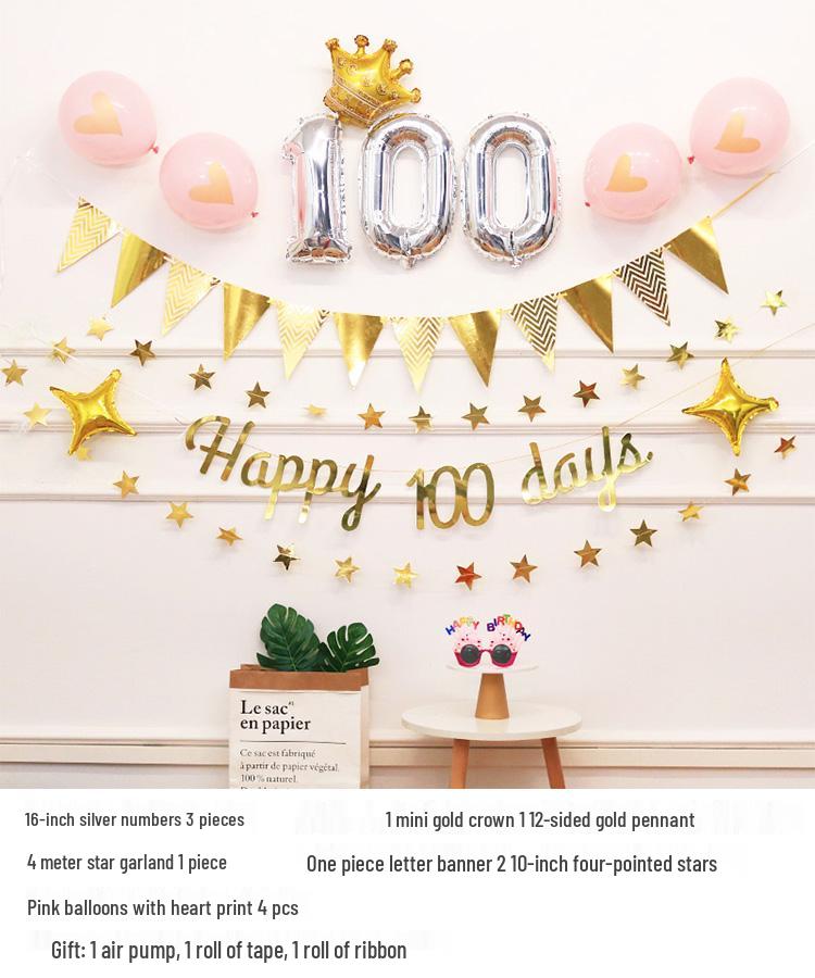 Baby's First Birthday & Full Moon Celebration Decoration Set: Banner, Balloons, and Wall Ornaments