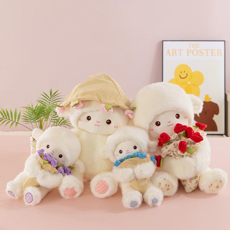 Rose Bouquet Sheep Doll with Hand Magnetic Soft Animal Plush Small Anime Hugging Lamb Doll Birthday Girls Valentine Gift