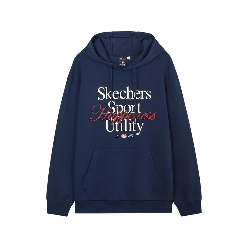 Skechers American Street Retro Sports Casual Warm Loose Comfortable Hoodie Men hoodies Navy-Blue L324U022-002Z S