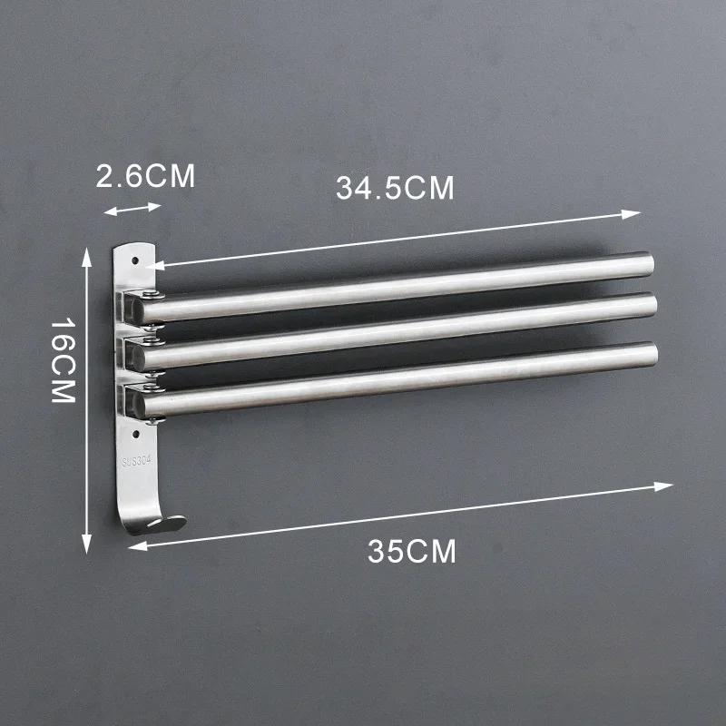 Wall Mounted Rotatable Towel Holder Stainless Steel Towel Rack Space Saving Bathroom Kitchen Shower Room Storage Organizer