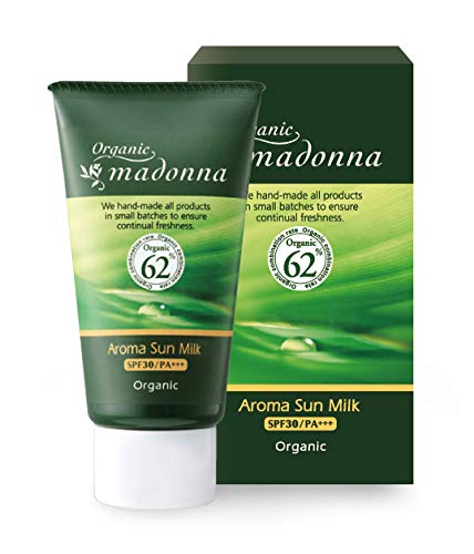 Organic Madonna Aroma Sun Milk 45g SPF30/PA+++ Contains 62% Organic Ingredients. Suitable for Sensitive Skin. Highly Moisturizing. Colorant-free.