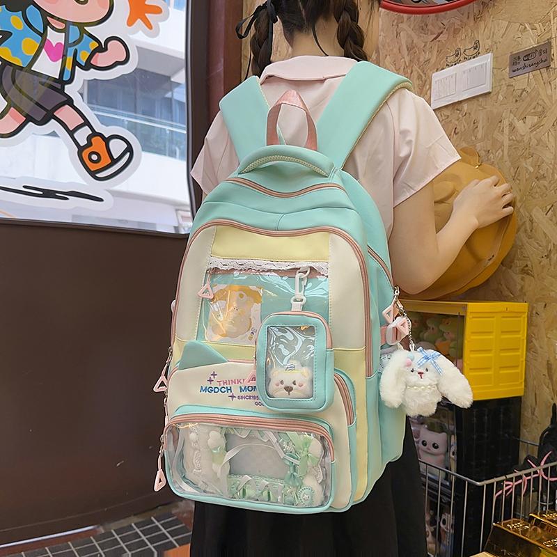 Color Block Student Schoolbag Children's Large Capacity Backpacks with Coin Purse