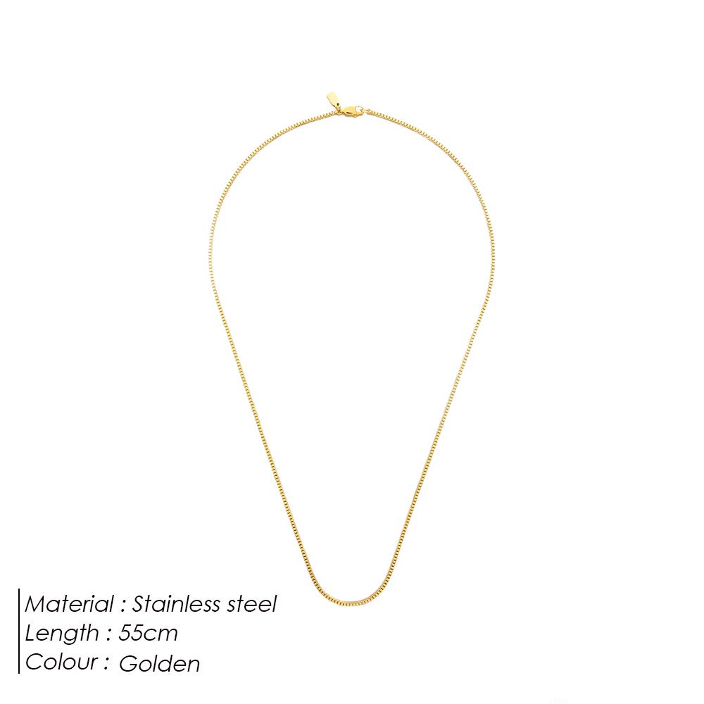 EManco  Fashion Hypoallergenic Fine Jewelry Hip Hop  Stainless Steel Gold Box Chain Necklace Jewelry Mens 55CM